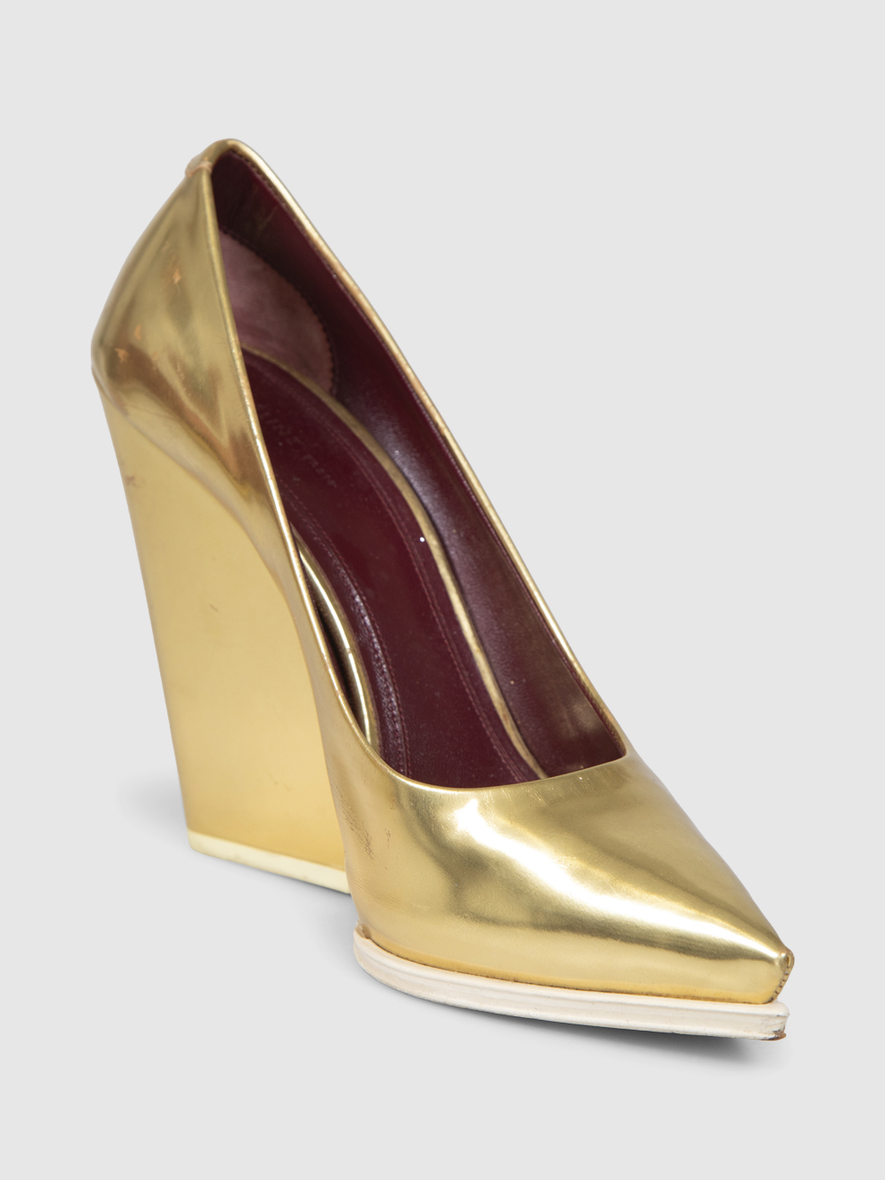 C�line Gold Leather Wedge Heels