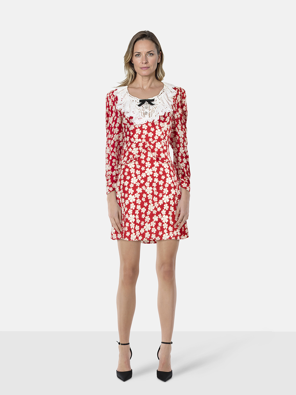 Miu Miu Red Silk Floral Mini Dress
