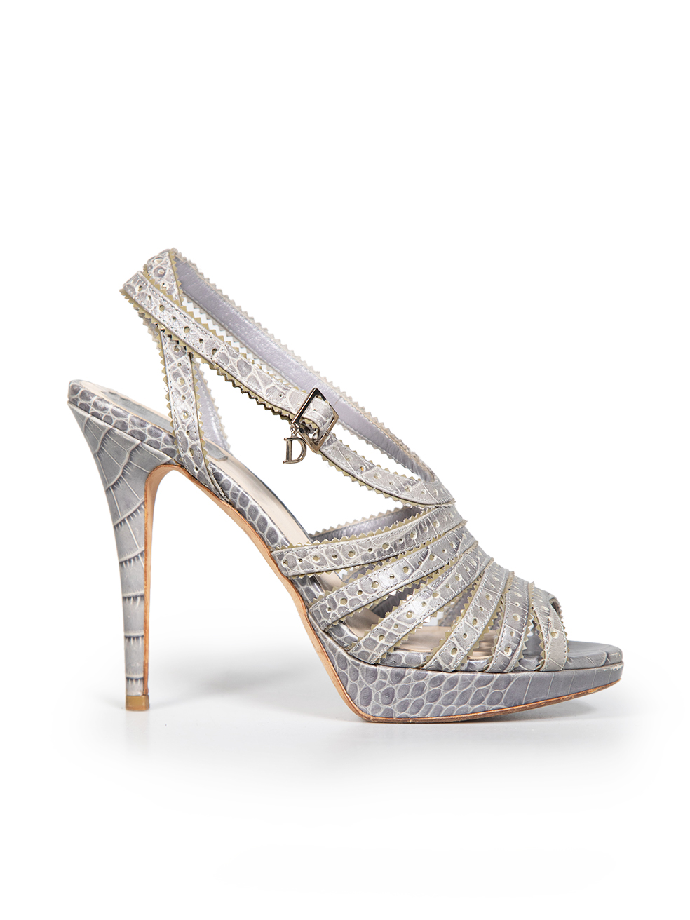 Dior Pre-Owned Grey Leather Croc Embossed Platform Sandals