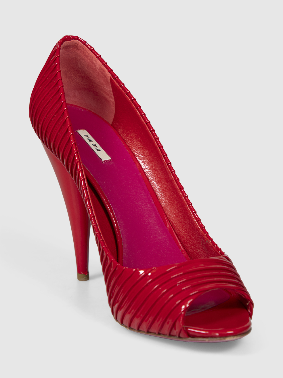 Miu Miu Red Vernice Plisse Patent Leather Heels