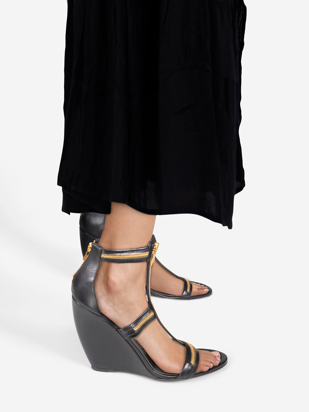 Tom Ford Black Zip Detail Wedge Heel Sandals