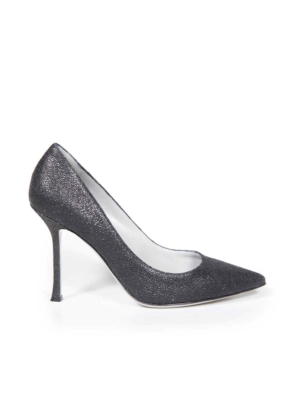 Sergio Rossi Pre-Owned Black Textured Leather Pointed Pumps