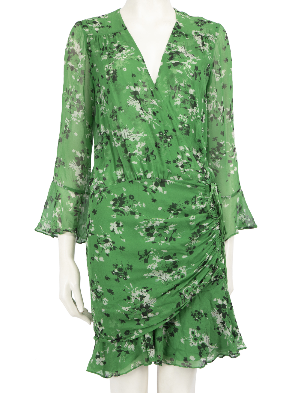 Veronica Beard Pre-Owned Green Silk Floral Long Sleeve Dress