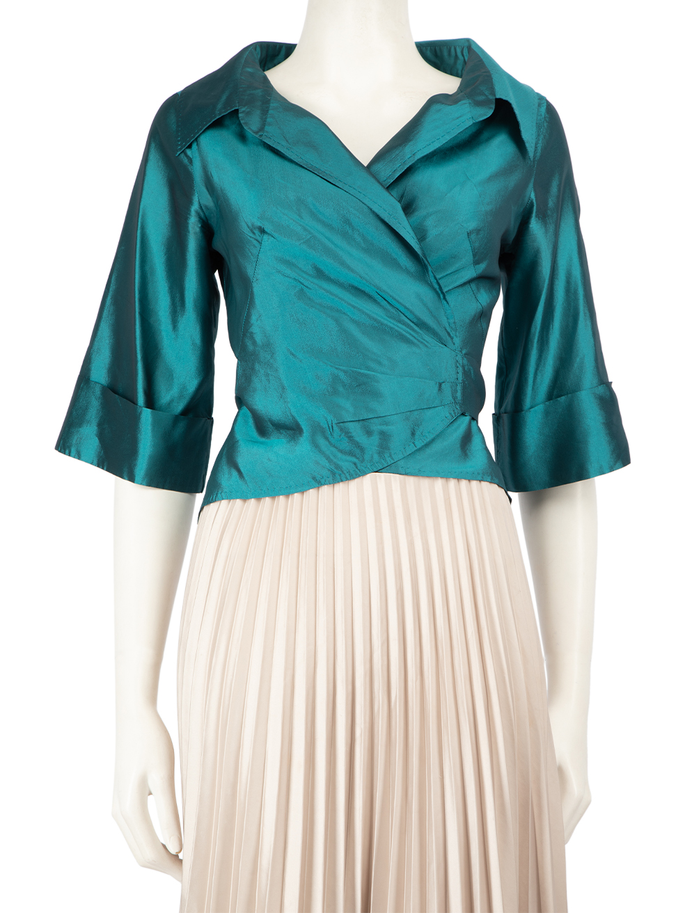 Max Mara Pre-Owned Teal Silk Wrap Tie Shirt