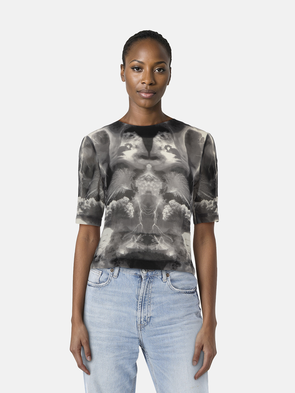 Alexander McQueen Grey Silk Lightning Print Blouse