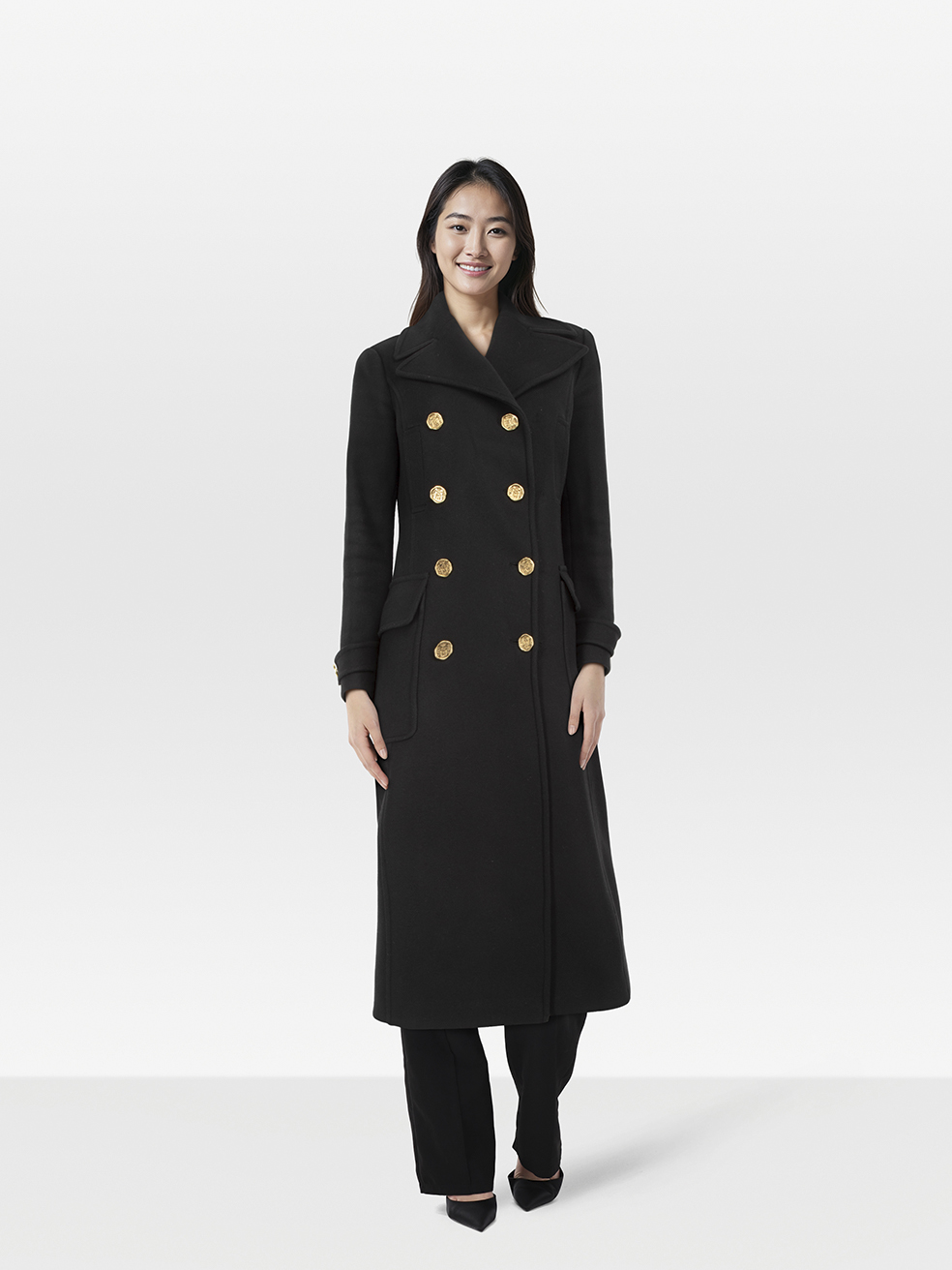 Elisabetta Franchi Pre-Owned Black Double Breasted Gold Button Long Coat