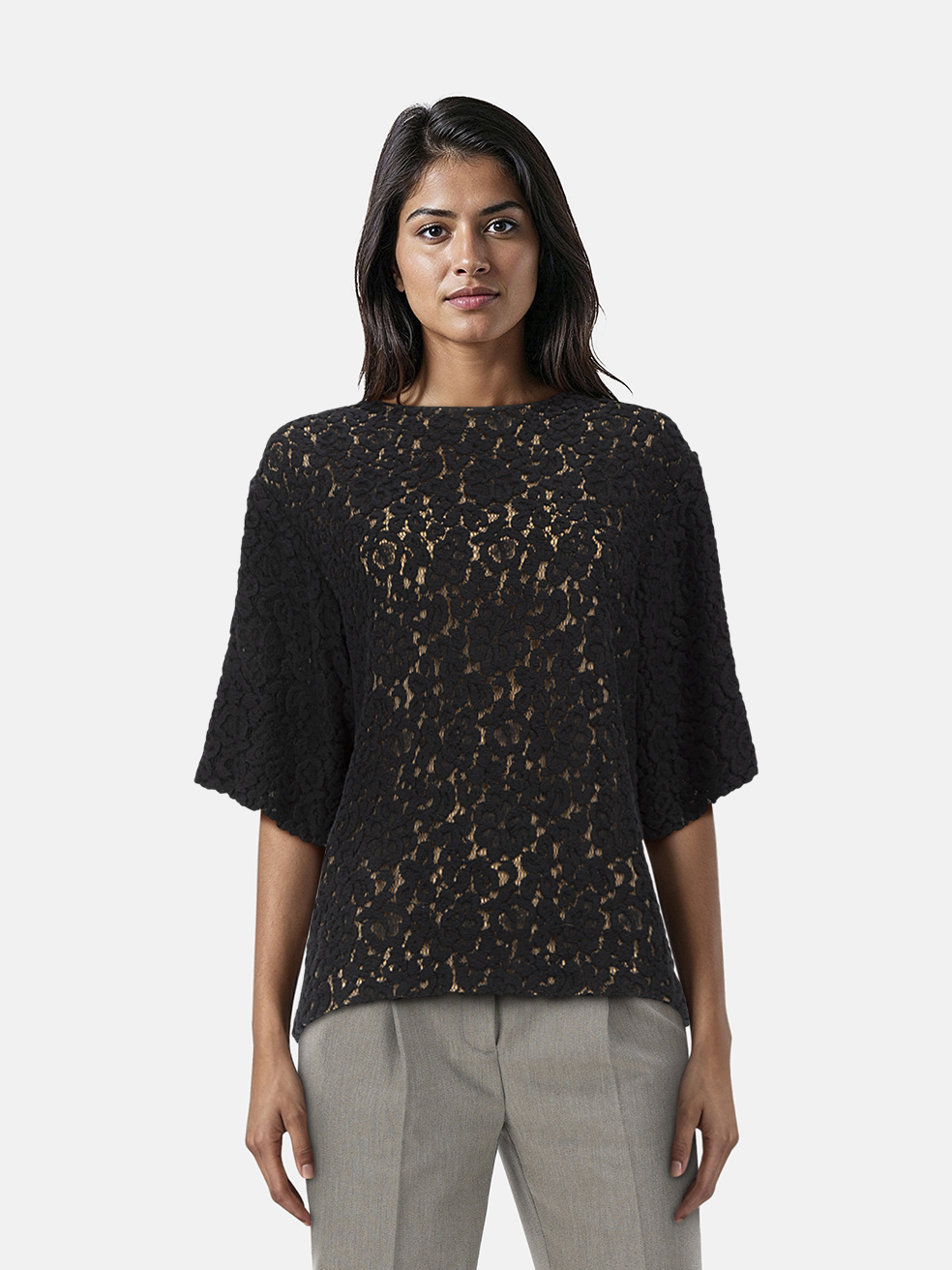 Chlo� Black Lace Short Sleeves Top