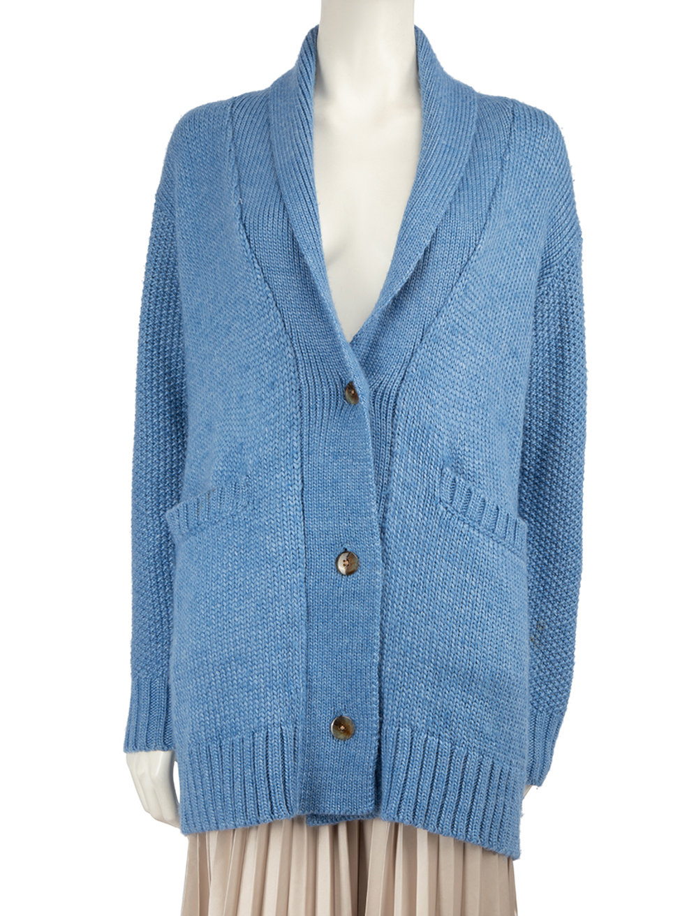 Hatch Pre-Owned Blue Merino Wool Knit Collared Cardigan