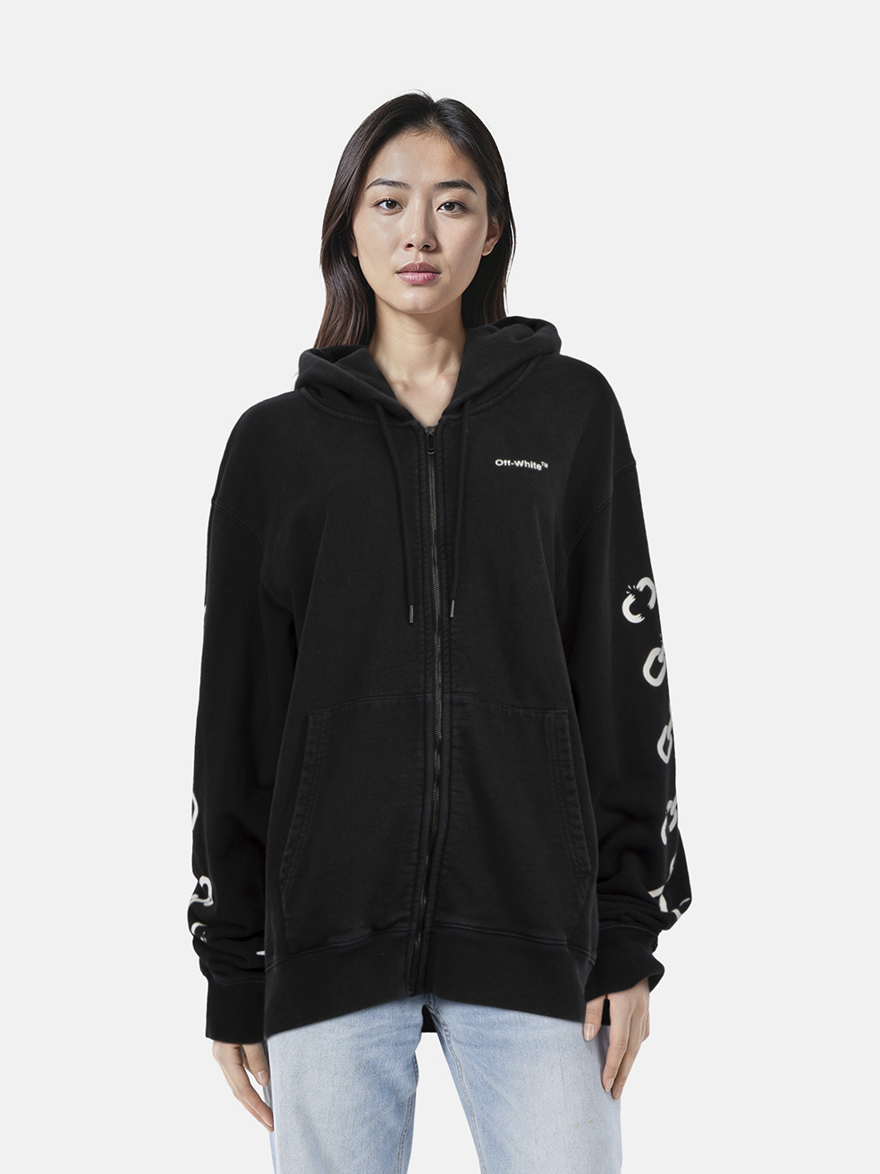 Off-White Black Chain Logo Zip Up Hoodie