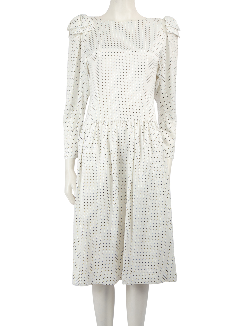 Hanae Mori Pre-Owned White Polka Dot Long Sleeve Dress