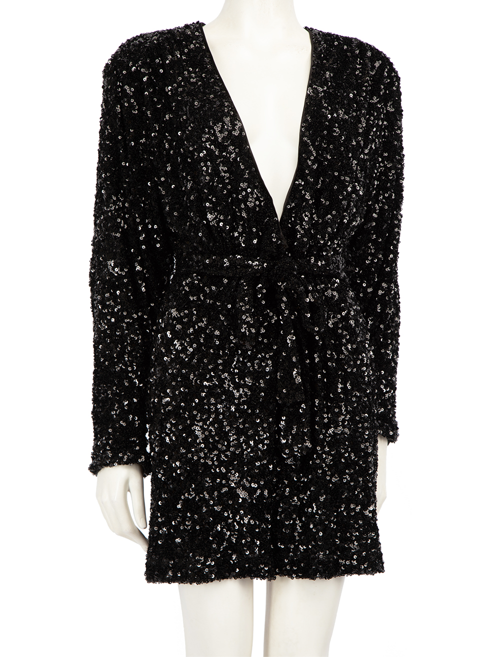Rotate Black Sequin Embellished Belted Wrap Dress
