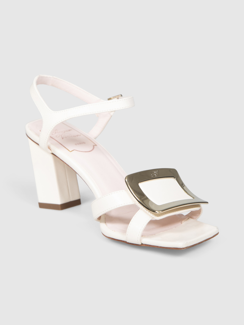 Roger Vivier White Leather Buckle Heeled Sandals