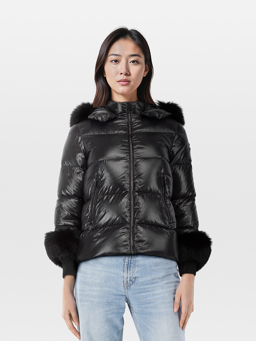Moncler Pre-Owned Black Esra Fox Fur Trim Down Jacket