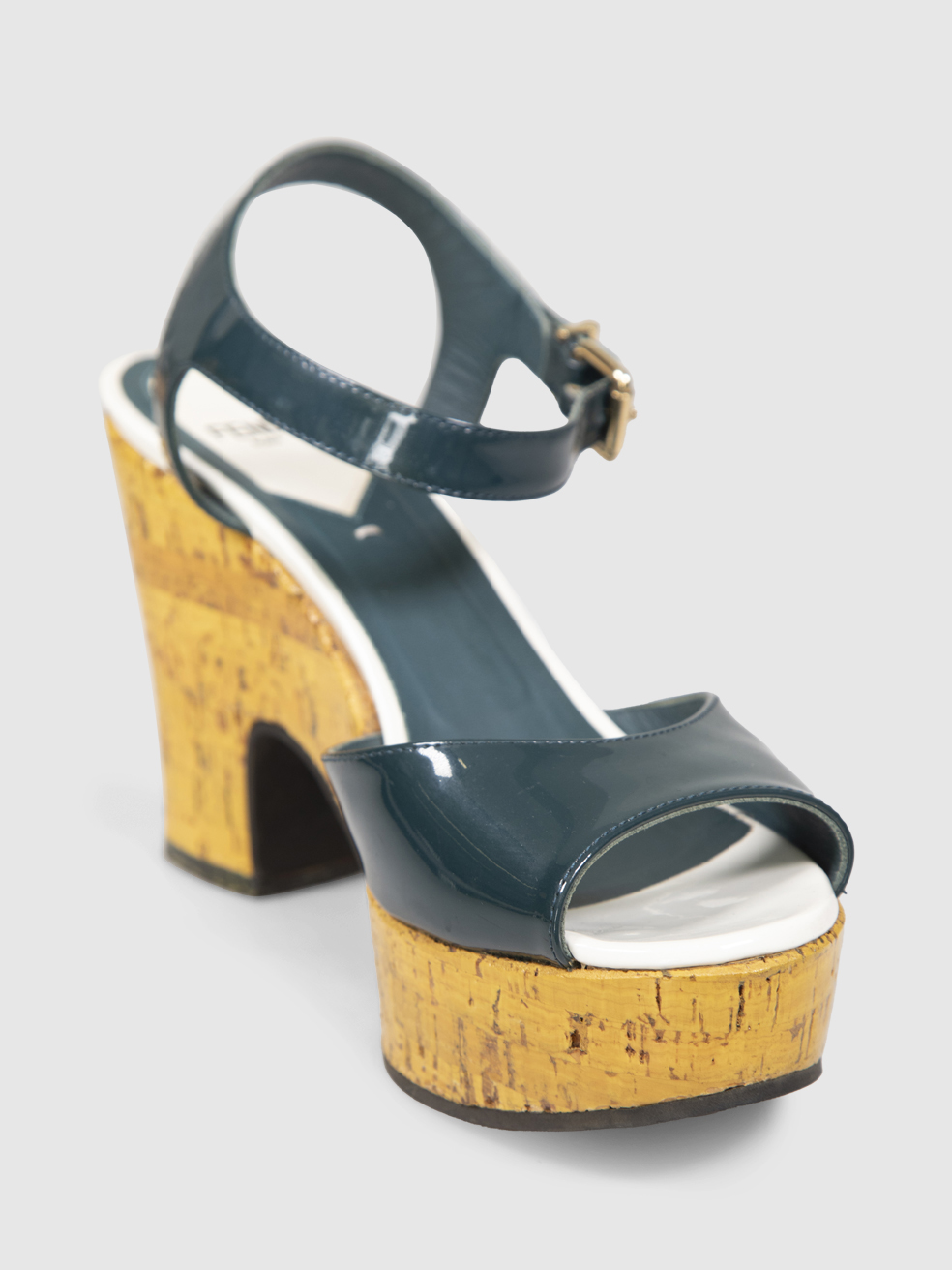 Fendi Green Patent Cork Platform Sandals