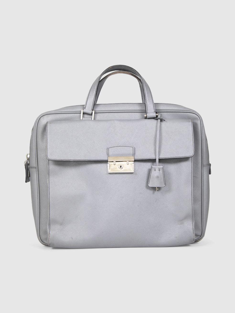 Prada Grey Saffiano Leather Briefcase Bag