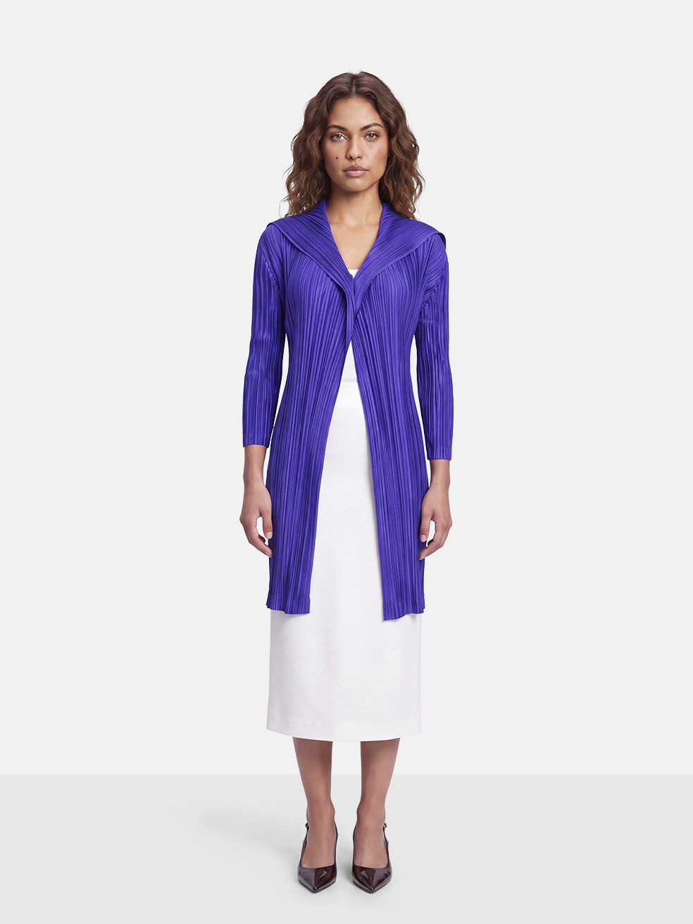 Issey Miyake Purple Pleated Button Up Coat