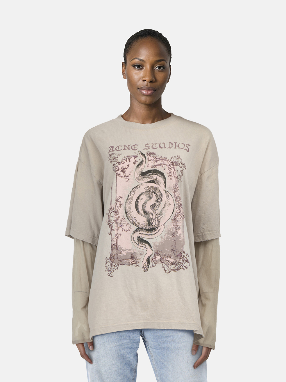 Acne Studios Beige Graphic Mesh Sleeve Top