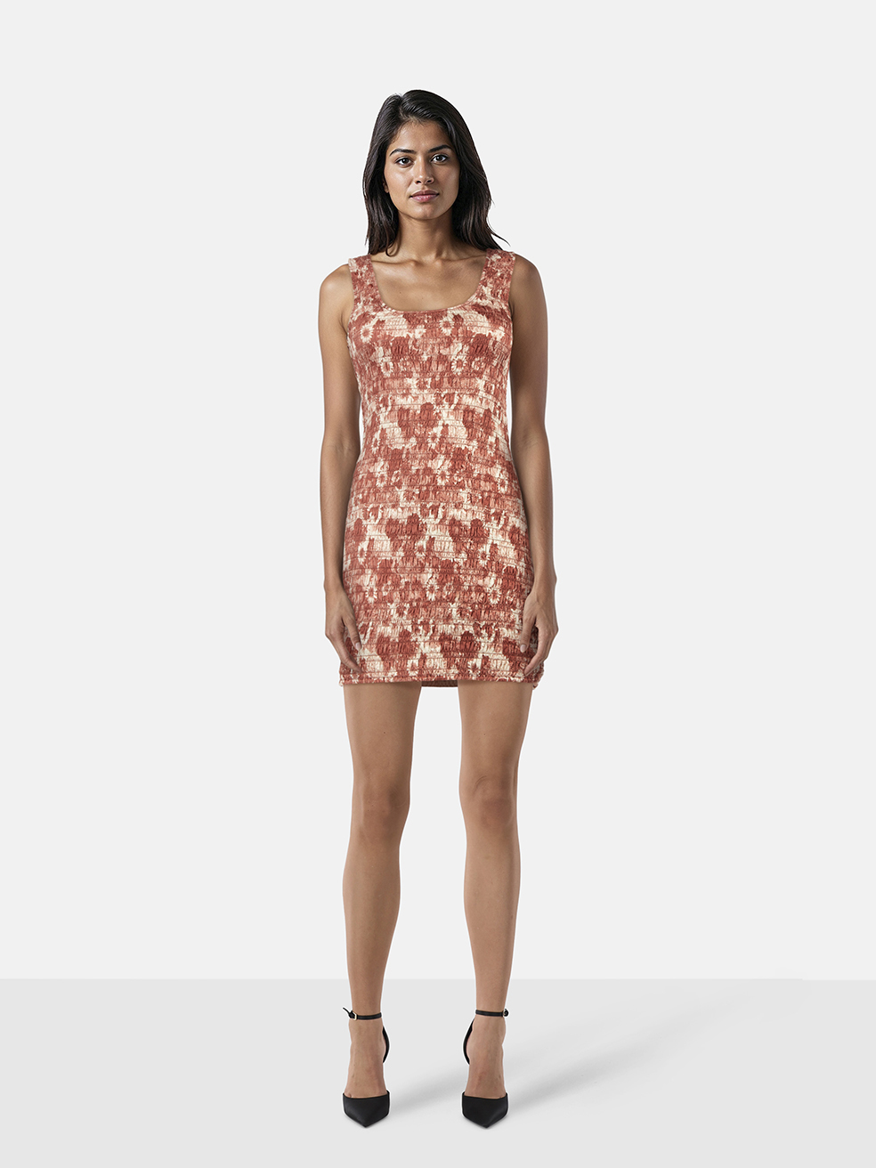 Ganni Brown & Ecru Floral Ruched Dress
