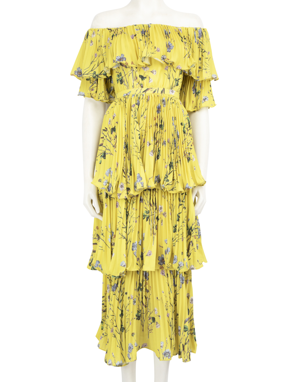 Self-Portrait Pre-Owned Yellow Floral Print Tiered Midi Dress