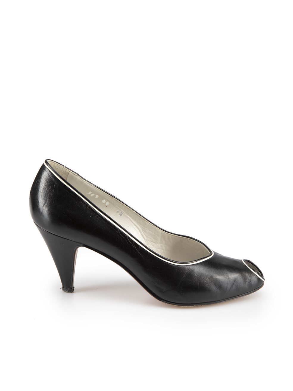 Céline Pre-Owned Black Leather Contrast Trim Peep Toe Heels