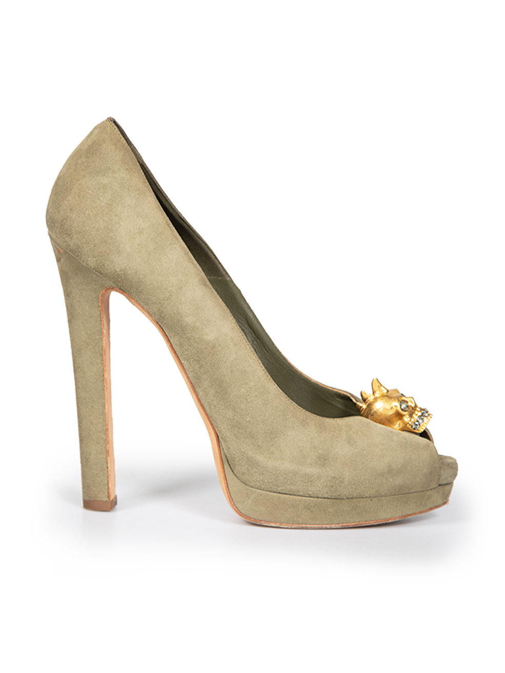 Alexander McQueen Pre-Owned Olive Suede Embellished Skull Heels