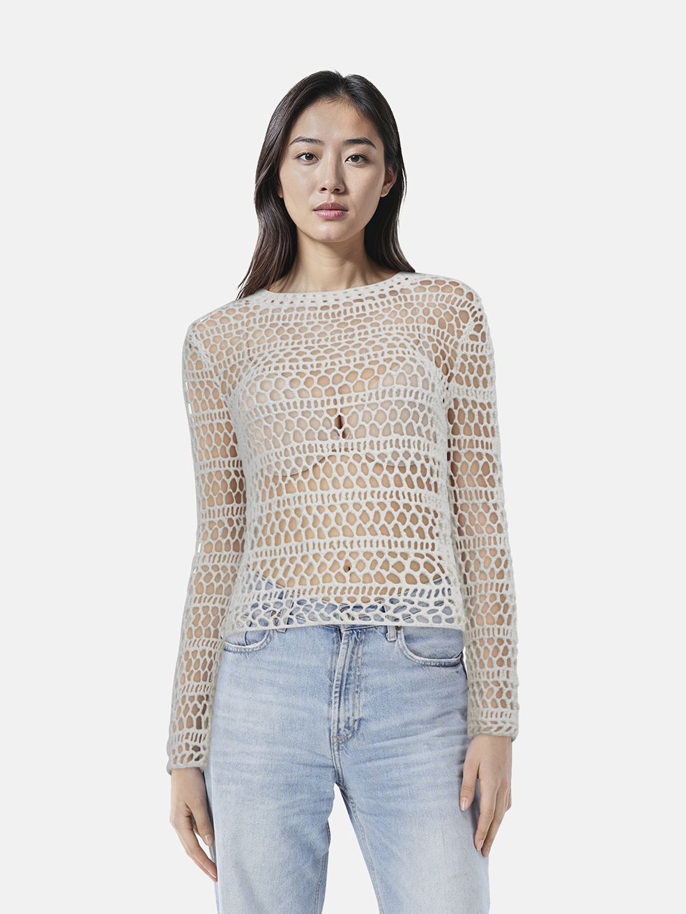 Theory White Open Knit Sheer Top