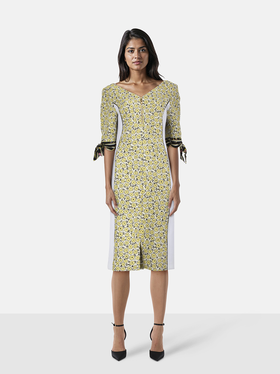 Roberto Cavalli Women's Multicolour Floral Jacquard V-Neck Midi Dress