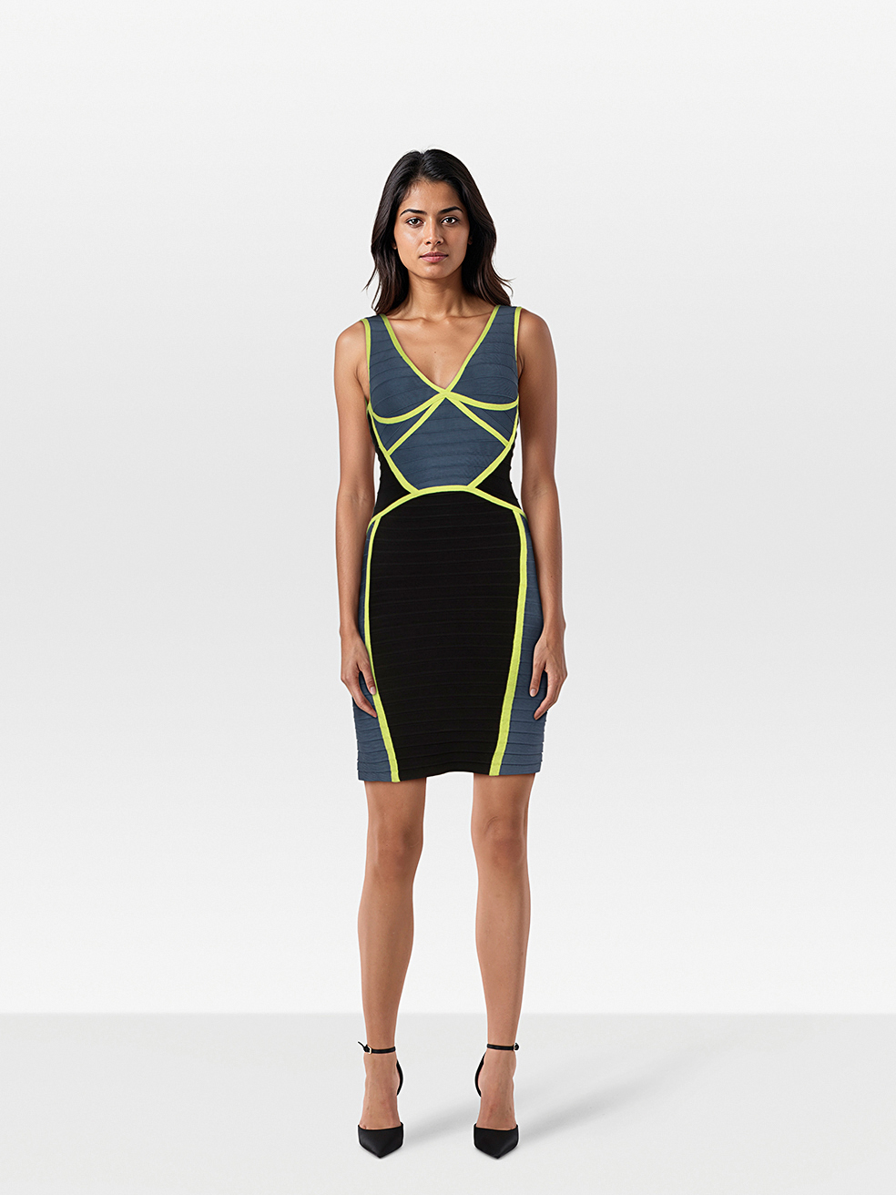 Herve Leger Washed Blue Jade Bandage Body Con Dress
