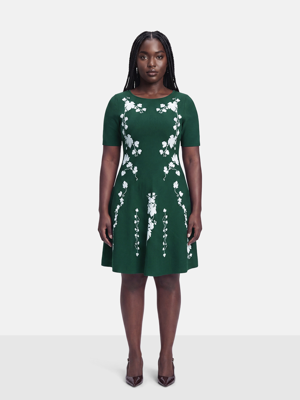 Oscar de la Renta Green Knee Length Floral Dress