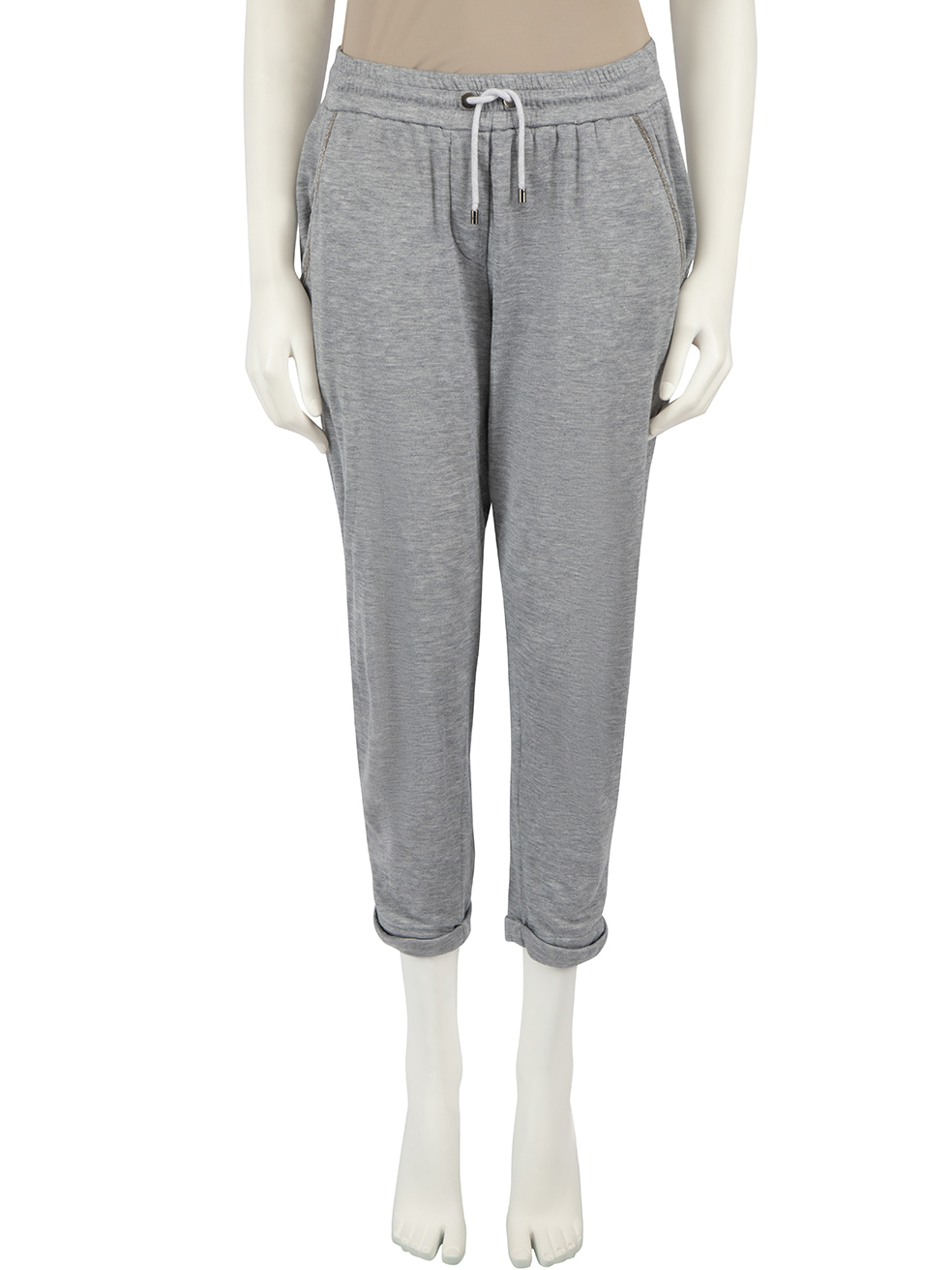 Brunello Cucinelli Pre-Owned Grey Jersey Bead Trim Joggers