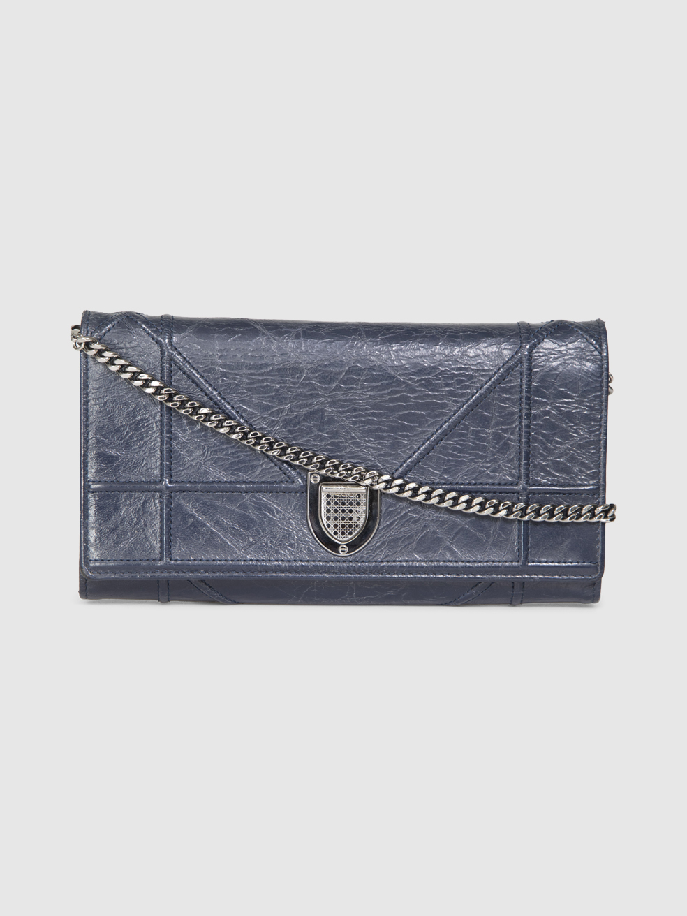 Dior 2016 Blue Crinkled Leather Diorama Wallet on Chain
