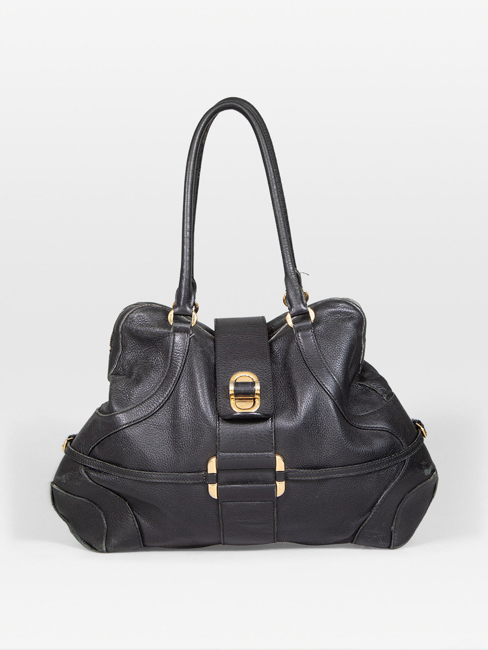 Alexander McQueen Pre-Owned Black Leather Front Clasp Bag