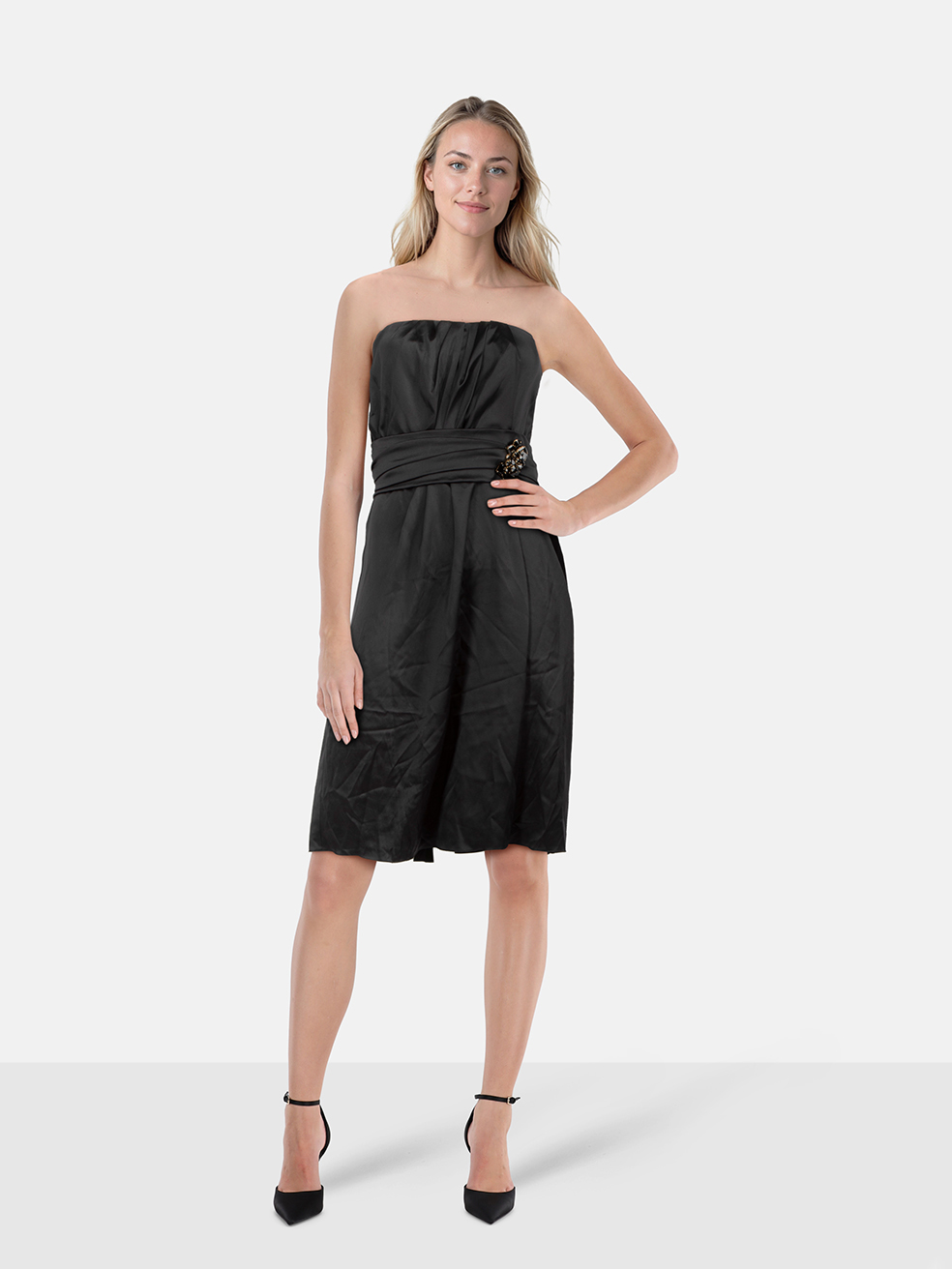 Dolce & Gabbana Women's Black Silk Strapless Midi Dress