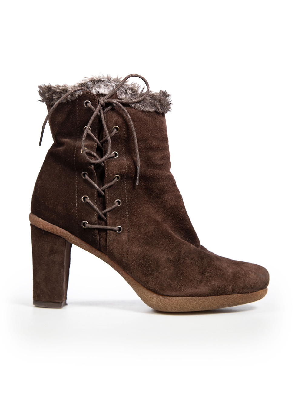Stuart Weitzman Pre-Owned Brown Suede Fur Trim Heeled Boots