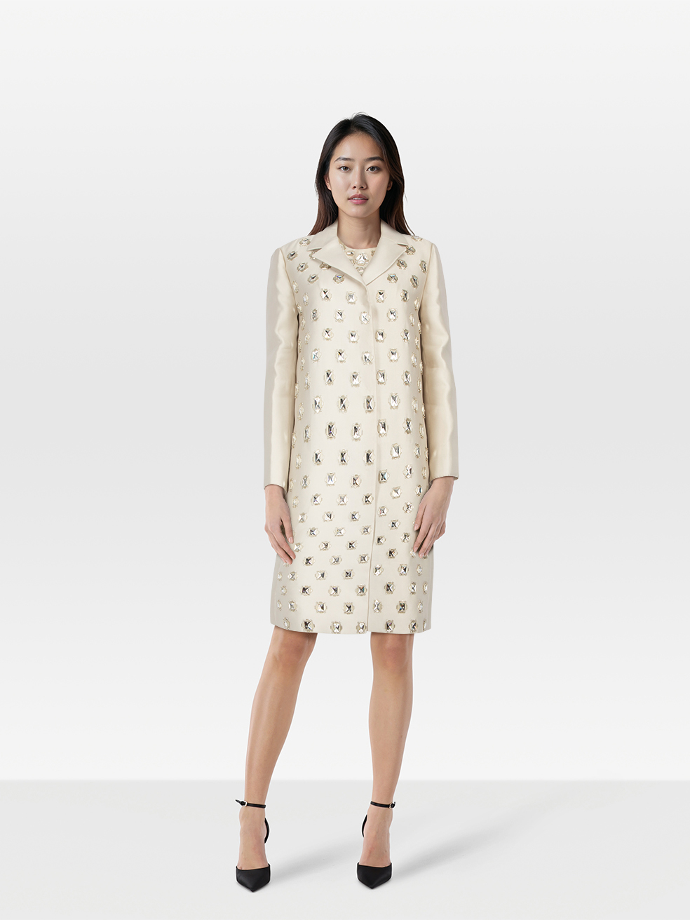 Prada Pre-Owned Ecru Embellished Coat & Dress Set