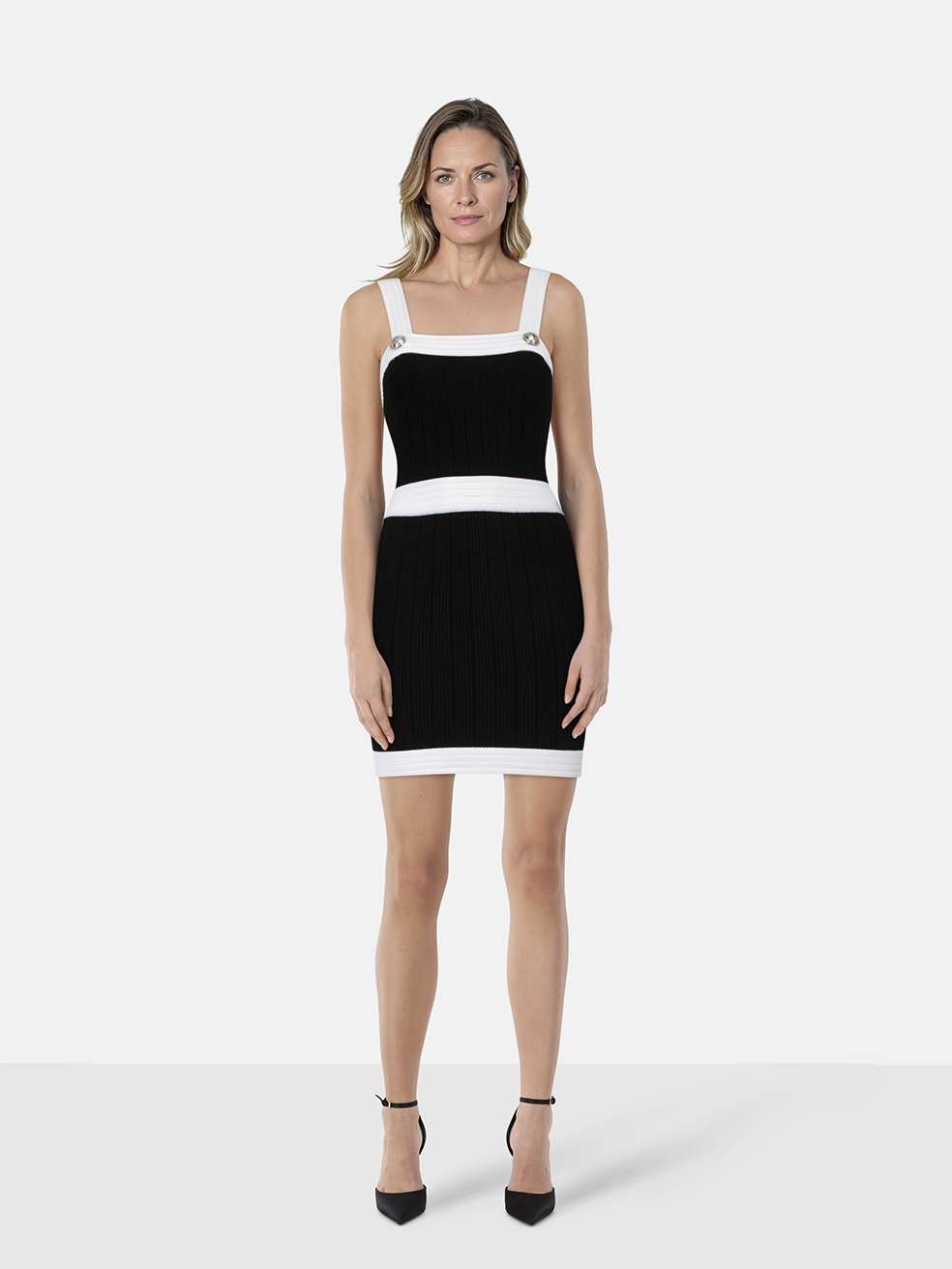 Balmain Black & White Ribbed Mini Dress