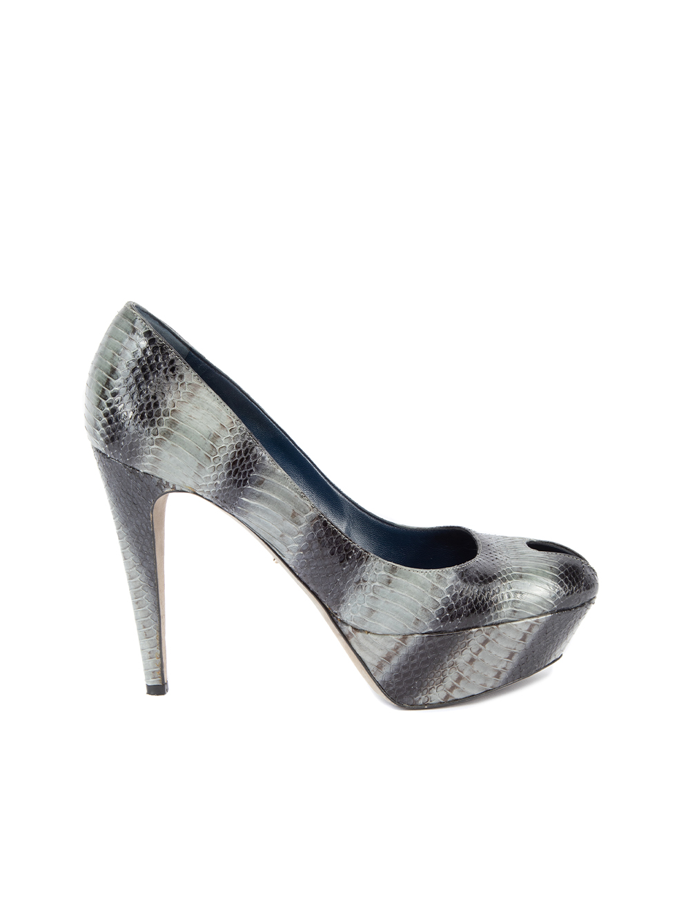 Sergio Rossi Pre-Owned Blue Grey Snakeskin Platform Peep Toe Heel