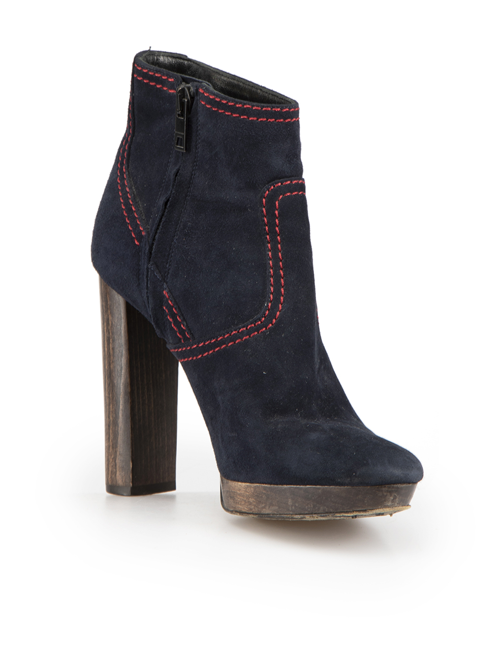 Burberry Women's Navy Suede Contrast Stitch Ankle Boots