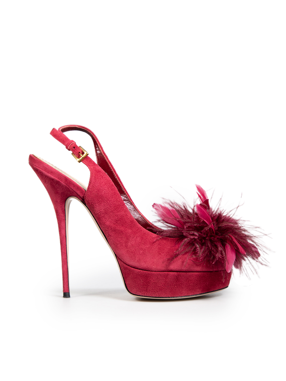 Sebastian Pre-Owned Burgundy Suede Feather Trim Heels