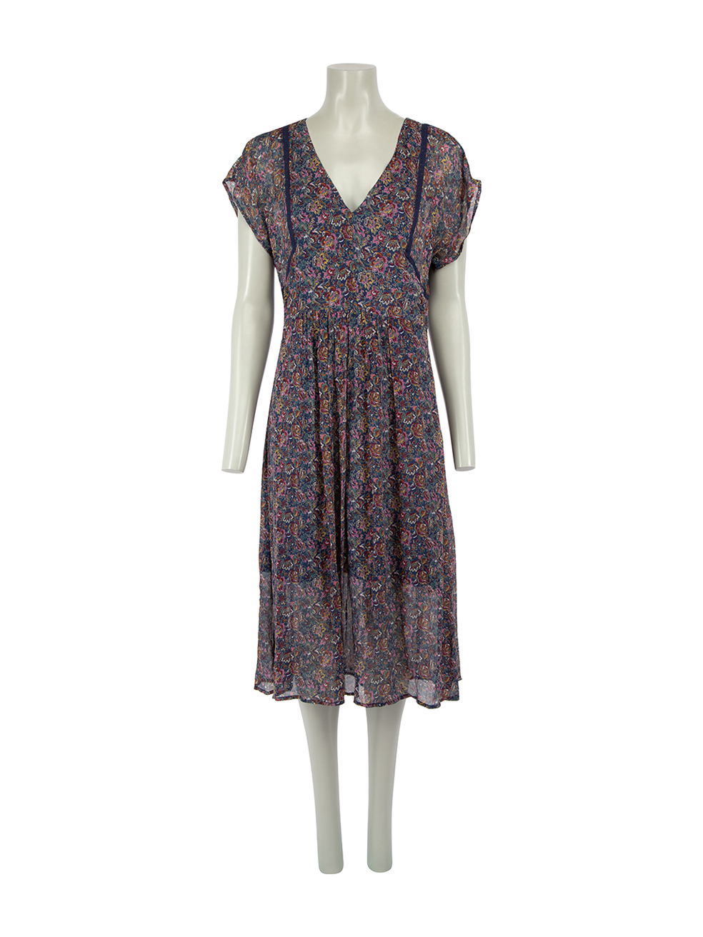 ba&sh Pre-Owned Blue Floral Print V-Neck Midi Dress