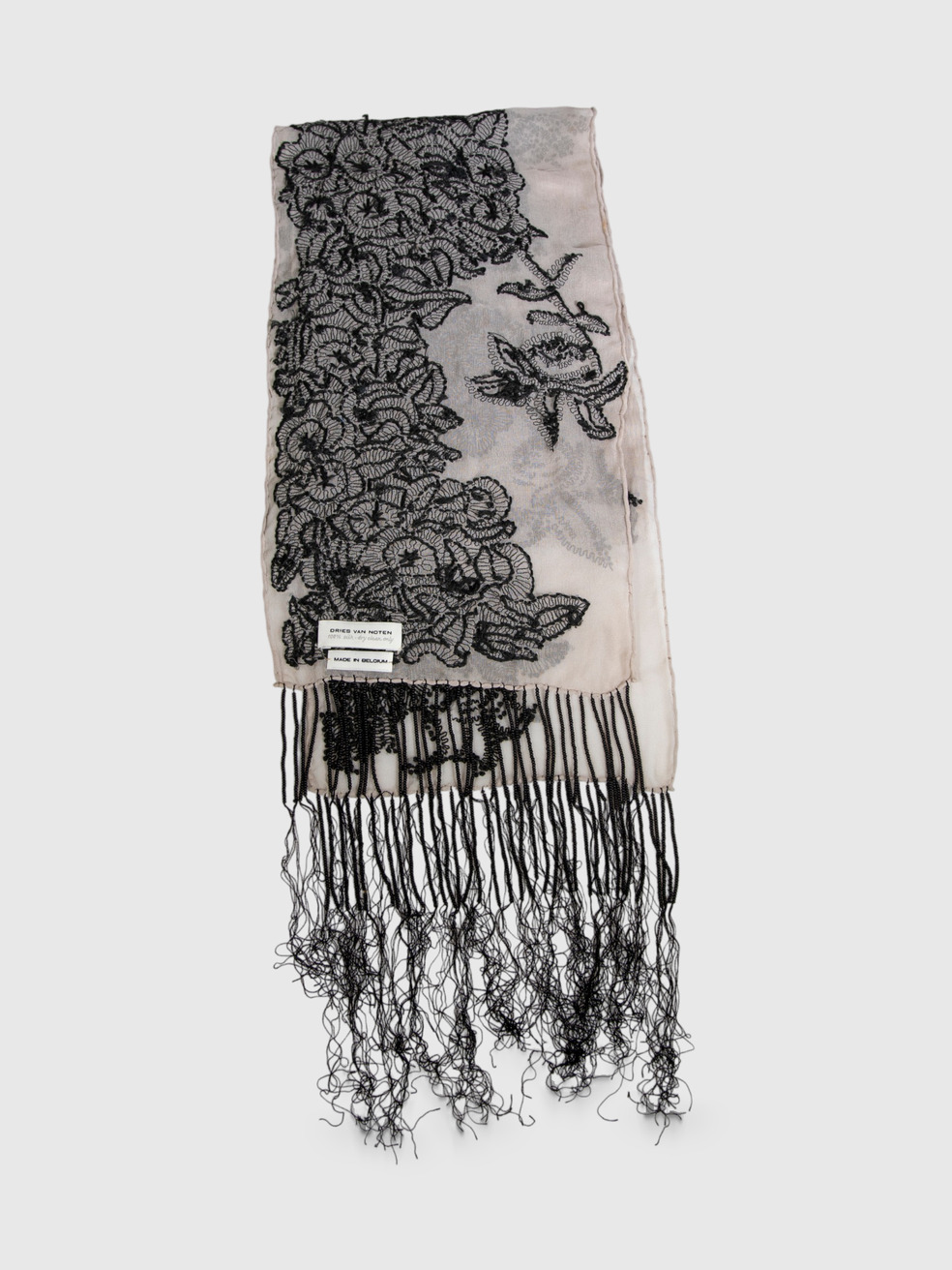 Dries Van Noten Black & Grey Silk Abstract Embroidered Scarf