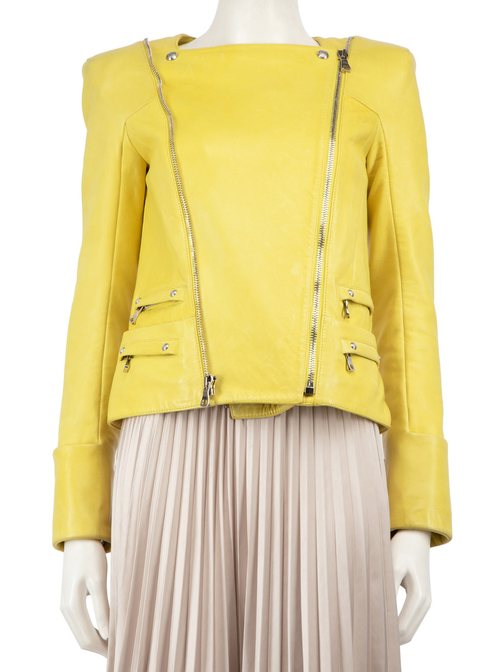Balmain Pre-Owned Yellow Leather Biker Jacket
