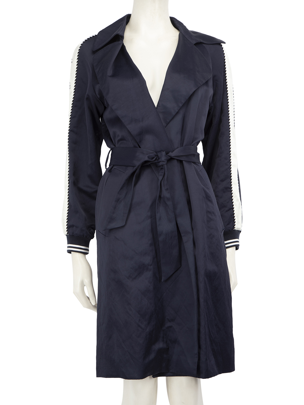 Sandro Pre-Owned Navy Belted White Trim Trench Coat