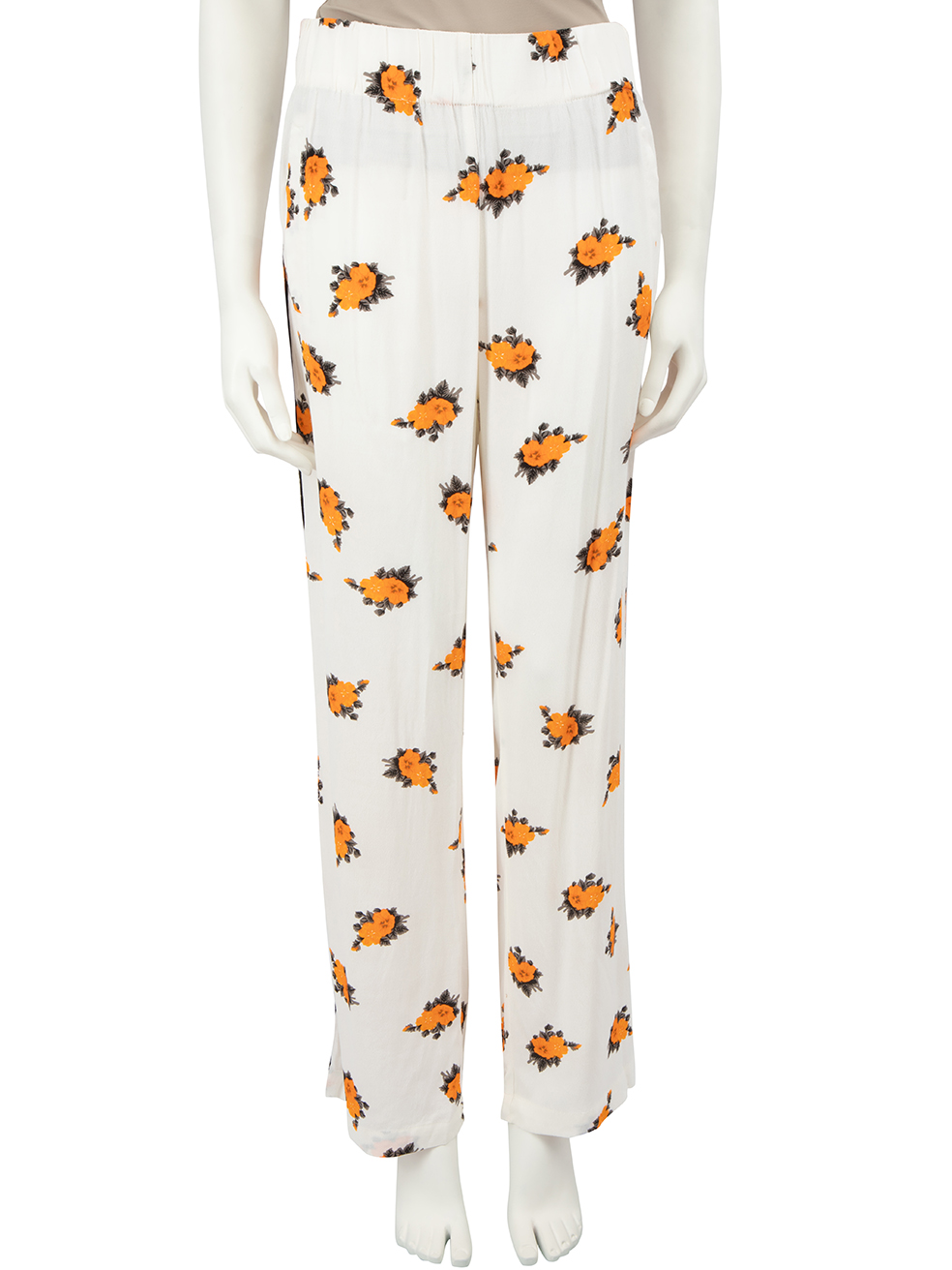 Ganni Pre-Owned Cream Roseburg Crepe Floral Print Trousers