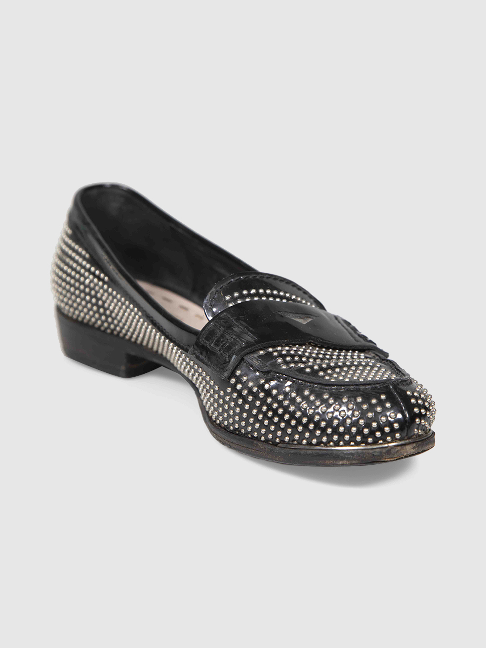 Miu Miu Black Patent Studded Loafers