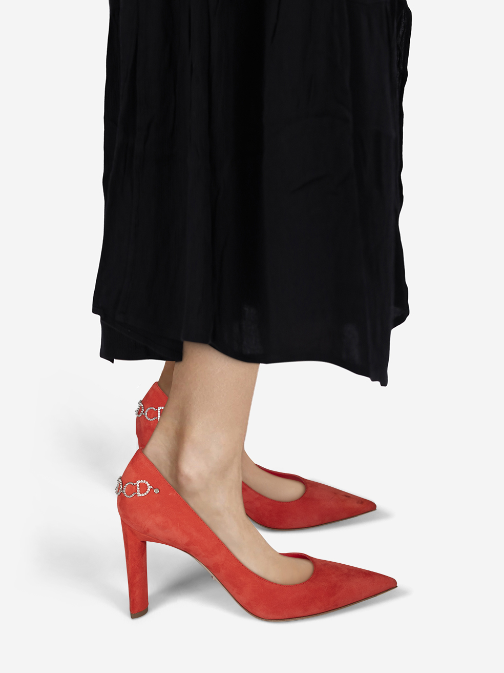 Dior Red Suede Logo Chain Pumps
