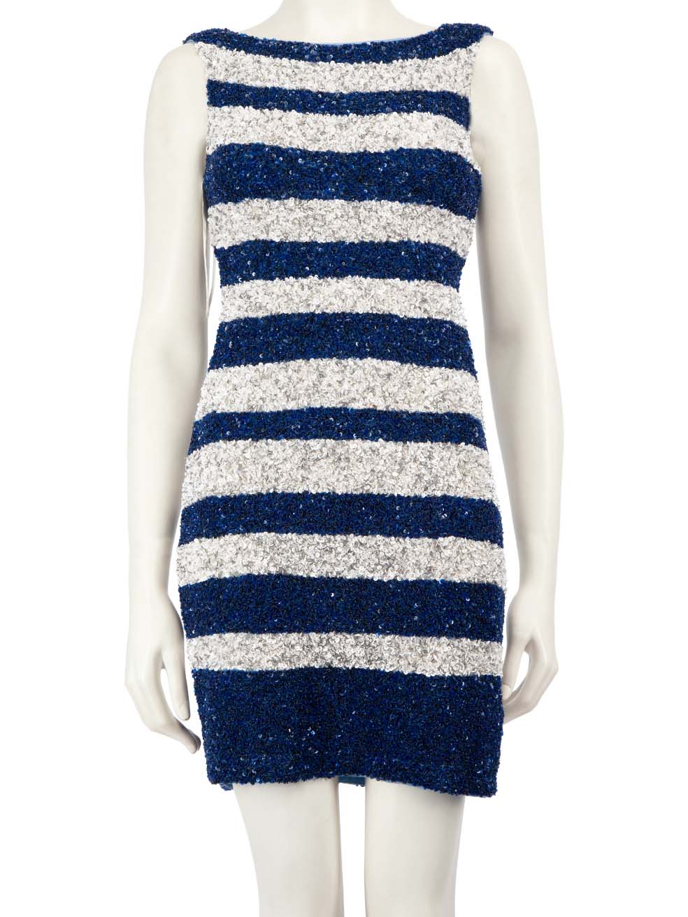 Theia Pre-Owned Blue Sequin Embellished Striped Mini Dress