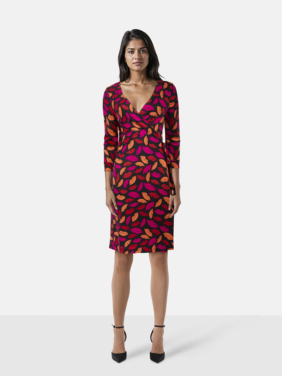 Diane Von Furstenberg Lips Print Silk Wrap Dress