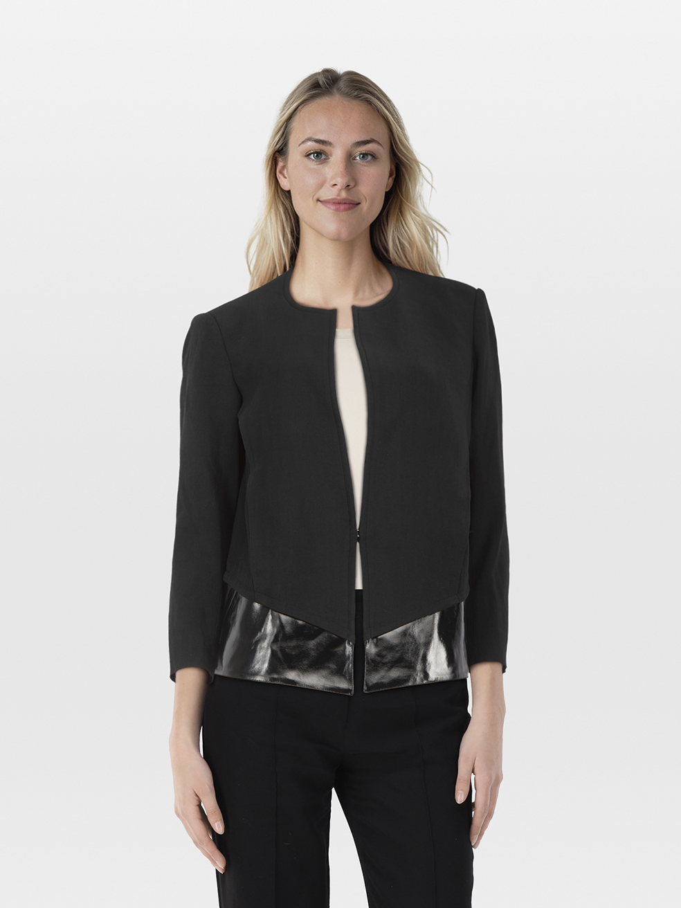 Helmut Lang Pre-Owned Black Wool Faux Leather Trim Blazer