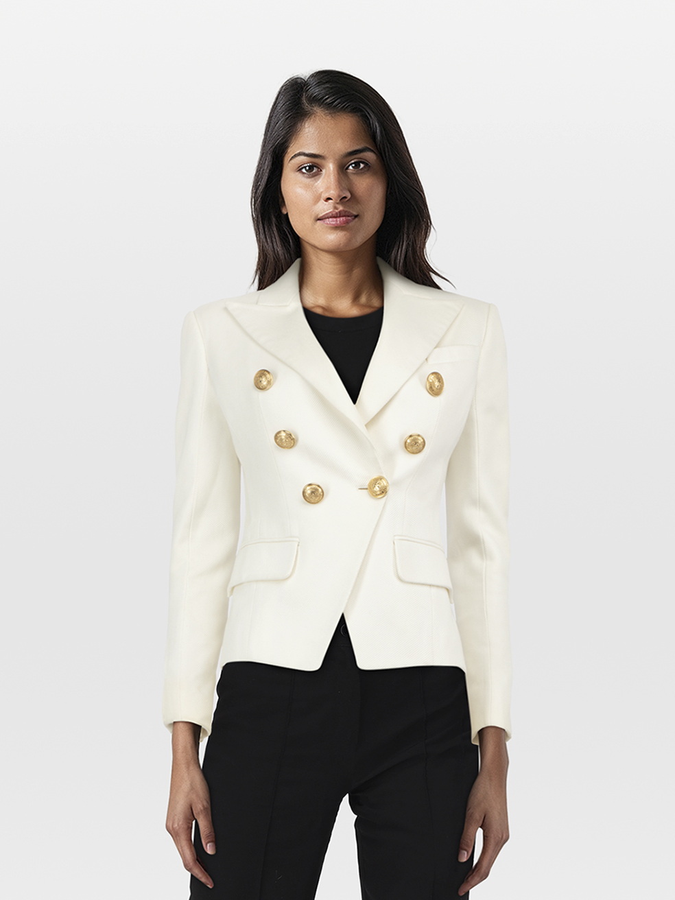 Balmain Pre-Owned White Double Breasted Gold Button Blazer